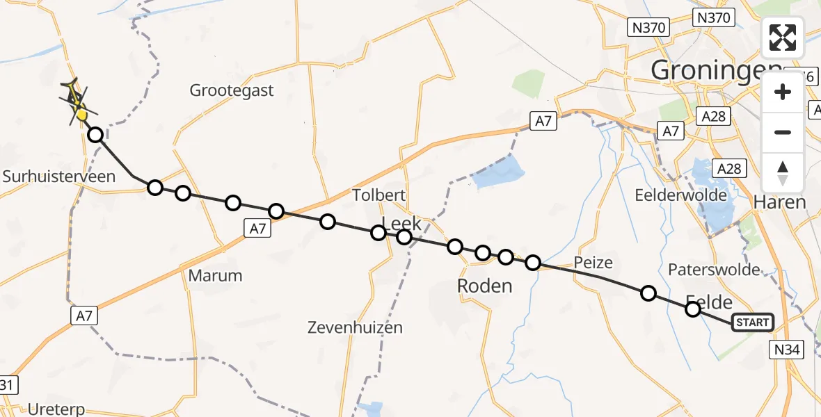 Routekaart van de vlucht: Lifeliner 4 naar Surhuizum, Eskampenweg