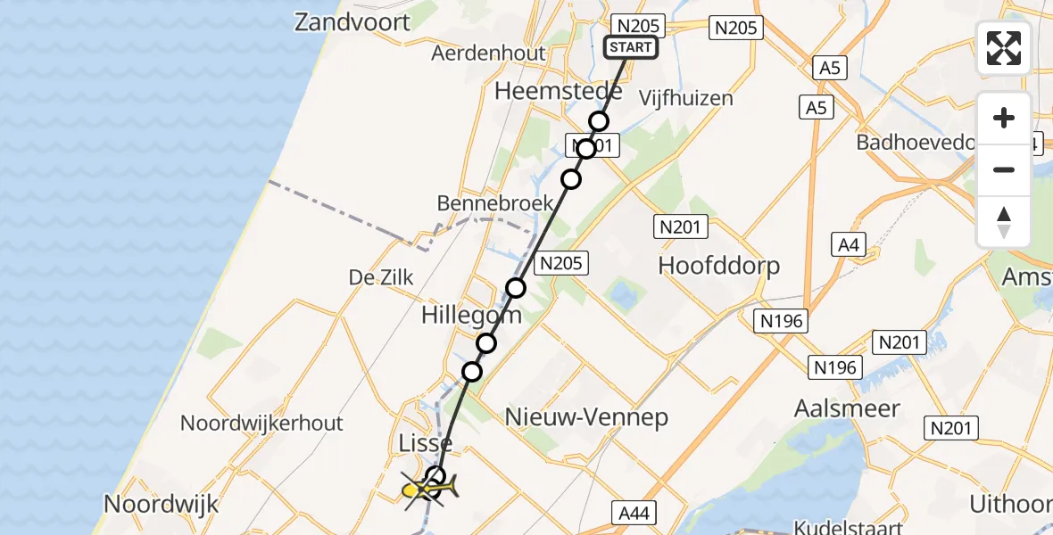 Routekaart van de vlucht: Lifeliner 1 naar Lisse, Europaweg