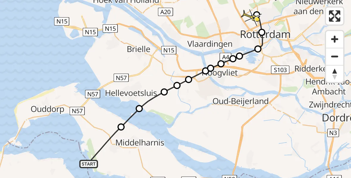 Routekaart van de vlucht: Lifeliner 2 naar Rotterdam The Hague Airport, Diederiksezeedijk