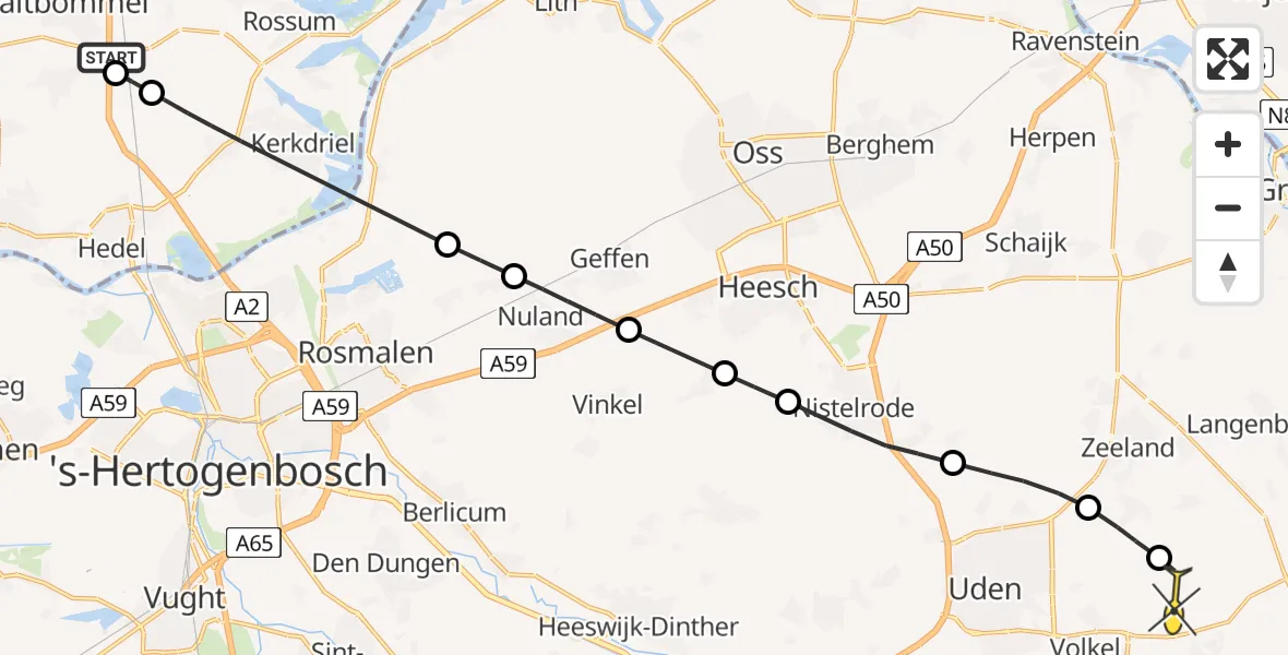 Routekaart van de vlucht: Lifeliner 3 naar Vliegbasis Volkel, Inktfordseweg