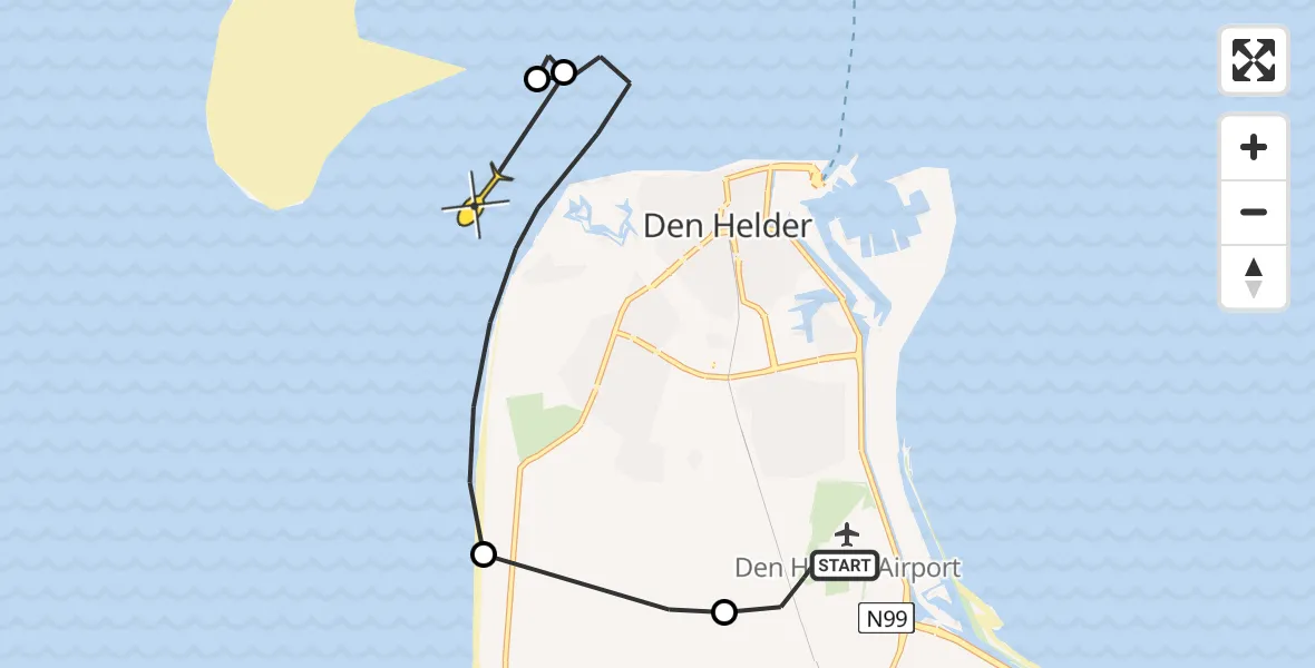 Routekaart van de vlucht: Kustwachthelikopter naar Den Helder, Kortevliet