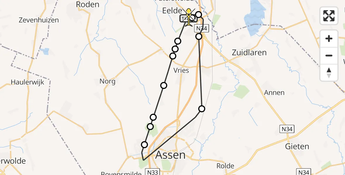 Routekaart van de vlucht: Lifeliner 4 naar Groningen Airport Eelde, Norgerweg