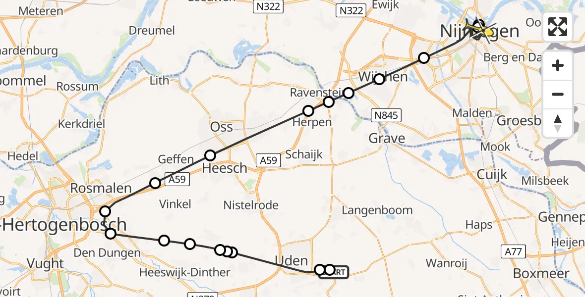 Routekaart van de vlucht: Politieheli naar Nijmegen, Liessentstraat