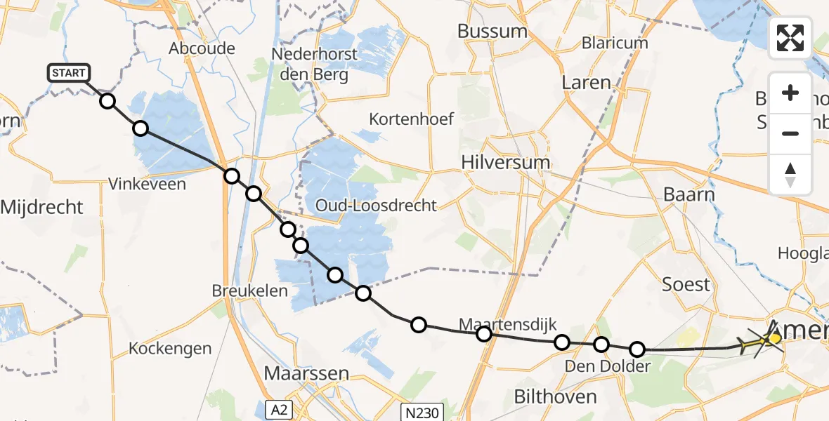 Routekaart van de vlucht: Politieheli naar Amersfoort, Waver