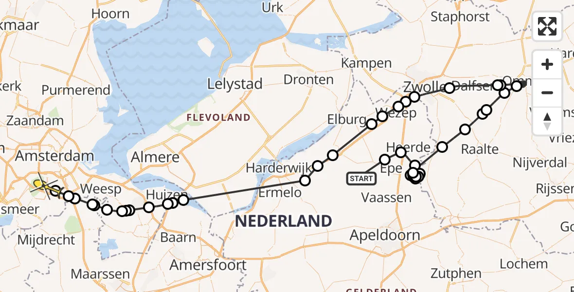 Routekaart van de vlucht: Politieheli naar Amstelveen, Officiersweg