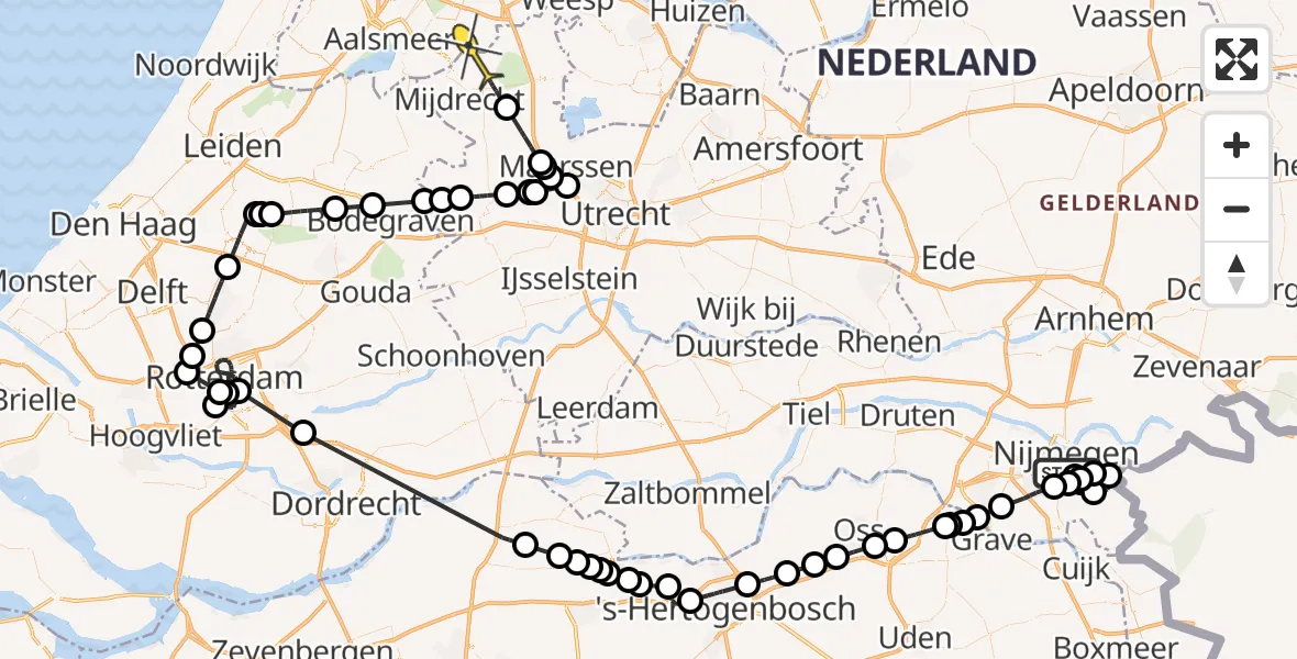 Routekaart van de vlucht: Politieheli naar Waverveen, Grameystraat