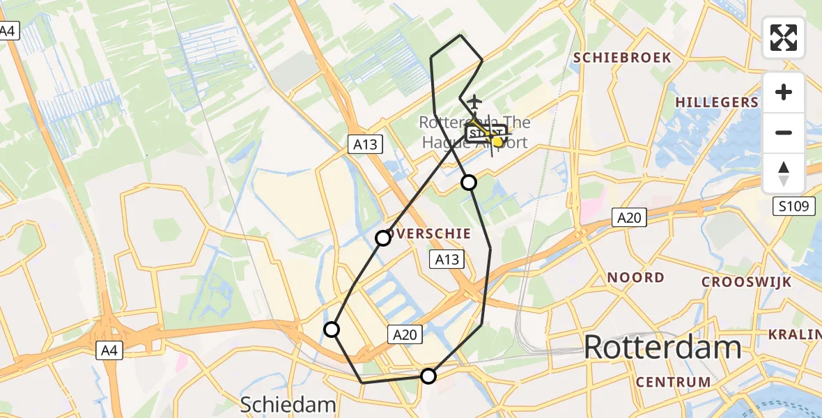 Routekaart van de vlucht: Lifeliner 2 naar Rotterdam The Hague Airport, Zestienhovensekade