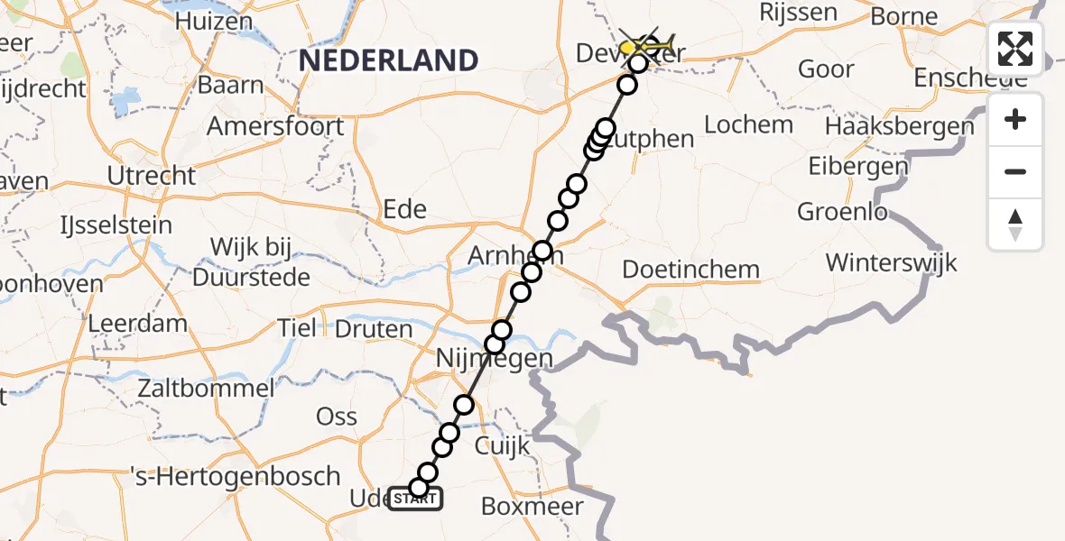 Routekaart van de vlucht: Lifeliner 3 naar Deventer, Millsebaan