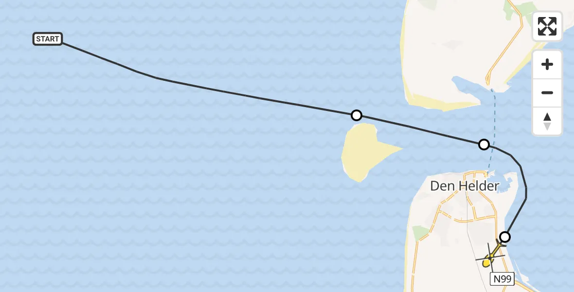 Routekaart van de vlucht: Kustwachthelikopter naar Vliegveld De Kooy, Doggersvaart