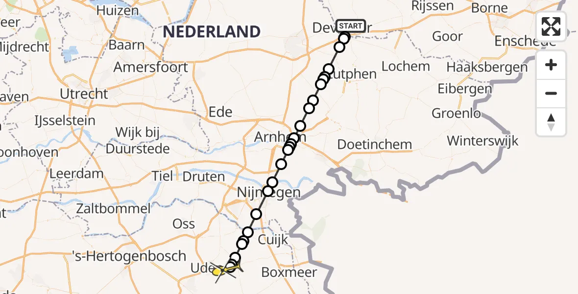 Routekaart van de vlucht: Lifeliner 3 naar Vliegbasis Volkel, Antwerpenweg