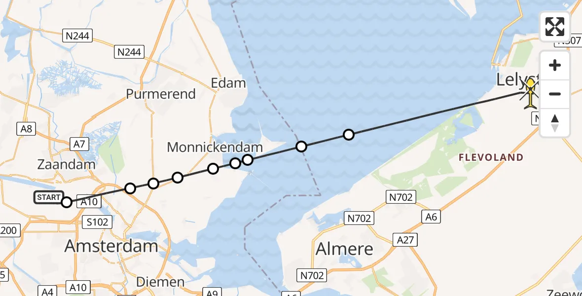 Routekaart van de vlucht: Lifeliner 1 naar Lelystad, Kompasweg