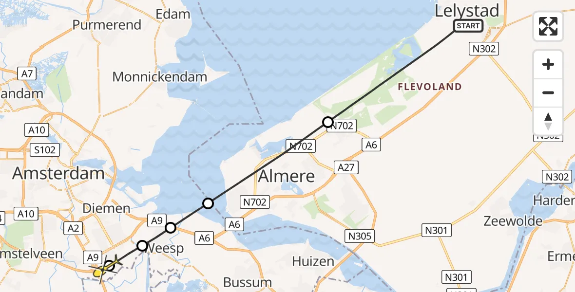 Routekaart van de vlucht: Lifeliner 1 naar Academisch Medisch Centrum (AMC), Zwanenwater