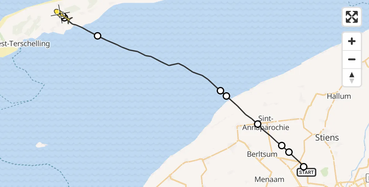 Routekaart van de vlucht: Ambulanceheli naar Midsland, Middelseewei