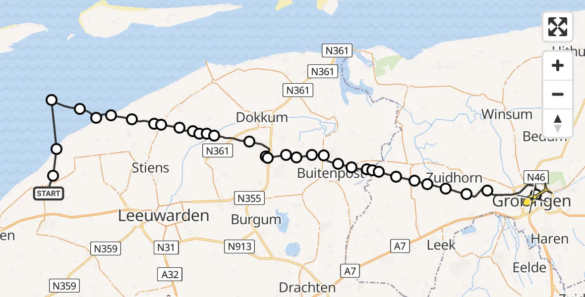 Routekaart van de vlucht: Ambulancehelikopter naar Universitair Medisch Centrum Groningen, Swaerderwei