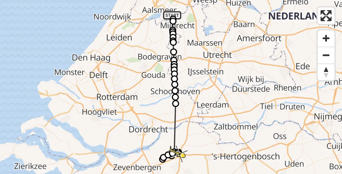 Routekaart van de vlucht: Politiehelikopter naar Geertruidenberg, Burgemeester Letschertlaan