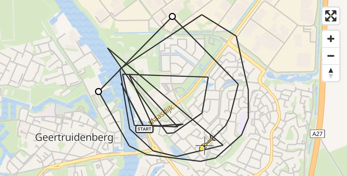 Routekaart van de vlucht: Politieheli naar Raamsdonksveer, Vondellaan