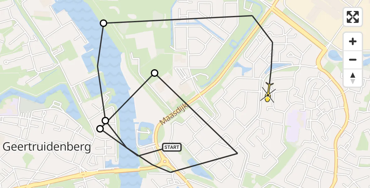 Routekaart van de vlucht: Politieheli naar Raamsdonksveer, Vondellaan