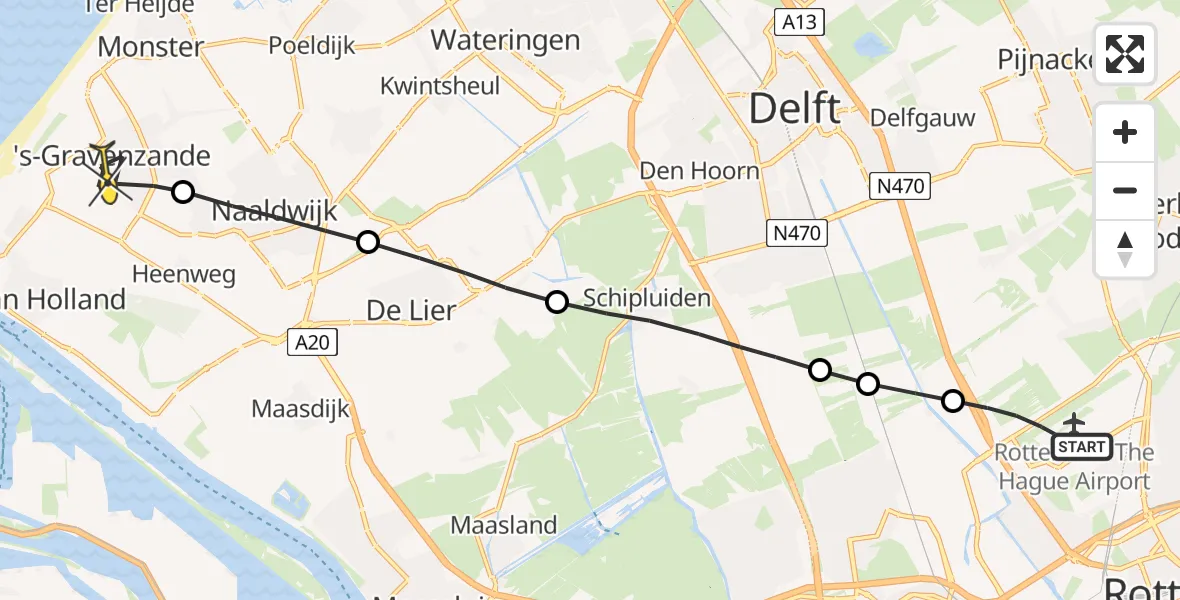 Routekaart van de vlucht: Lifeliner 2 naar 's-Gravenzande, Zandeveltweg