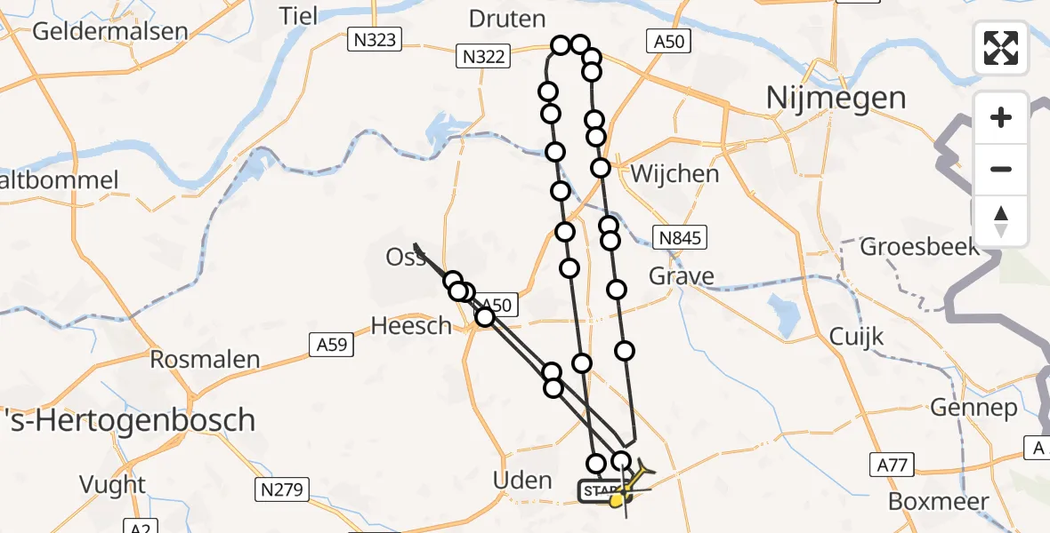 Routekaart van de vlucht: Lifeliner 3 naar Vliegbasis Volkel, Boekelsedijk