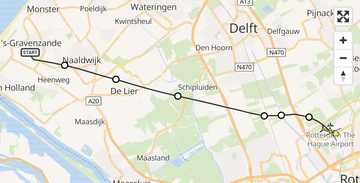 Routekaart van de vlucht: Lifeliner 2 naar Rotterdam The Hague Airport, Naaldwijkseweg