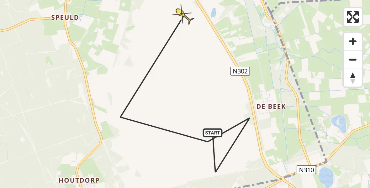 Routekaart van de vlucht: Politieheli naar Ermelo, Flevoweg