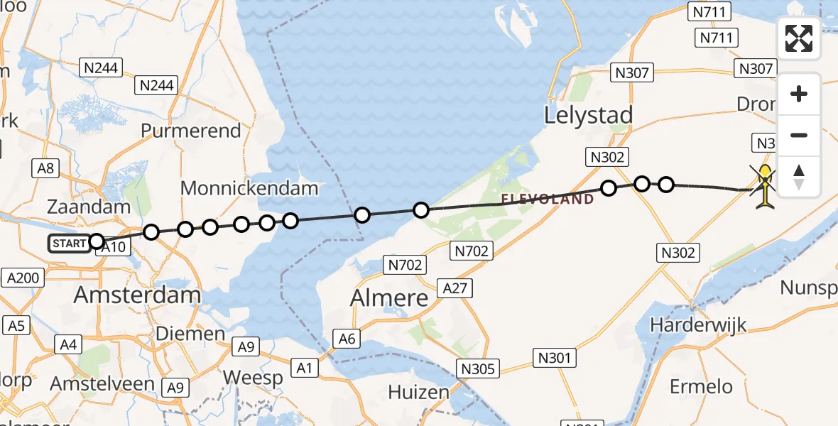 Routekaart van de vlucht: Lifeliner 1 naar Biddinghuizen, Elbaweg