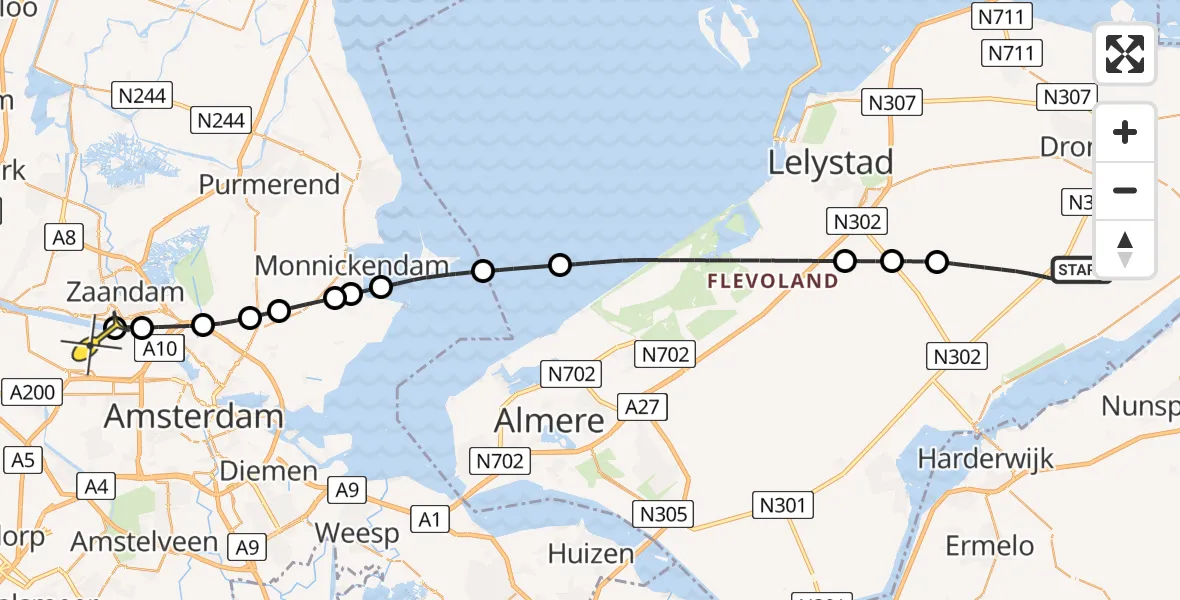 Routekaart van de vlucht: Lifeliner 1 naar Amsterdam Heliport, Tarwehof