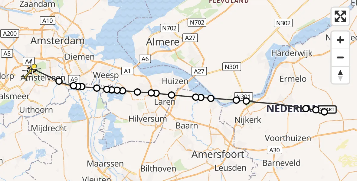 Routekaart van de vlucht: Politieheli naar Schiphol, Speulderweg