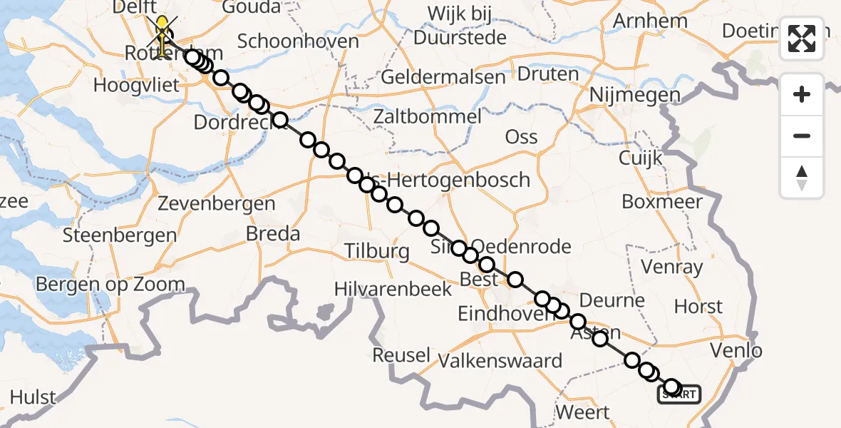 Routekaart van de vlucht: Traumaheli naar Rotterdam The Hague Airport, Gruise Epper