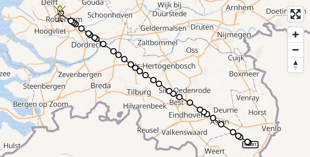 Routekaart van de vlucht: Traumahelikopter naar Rotterdam The Hague Airport, Gruise Epper