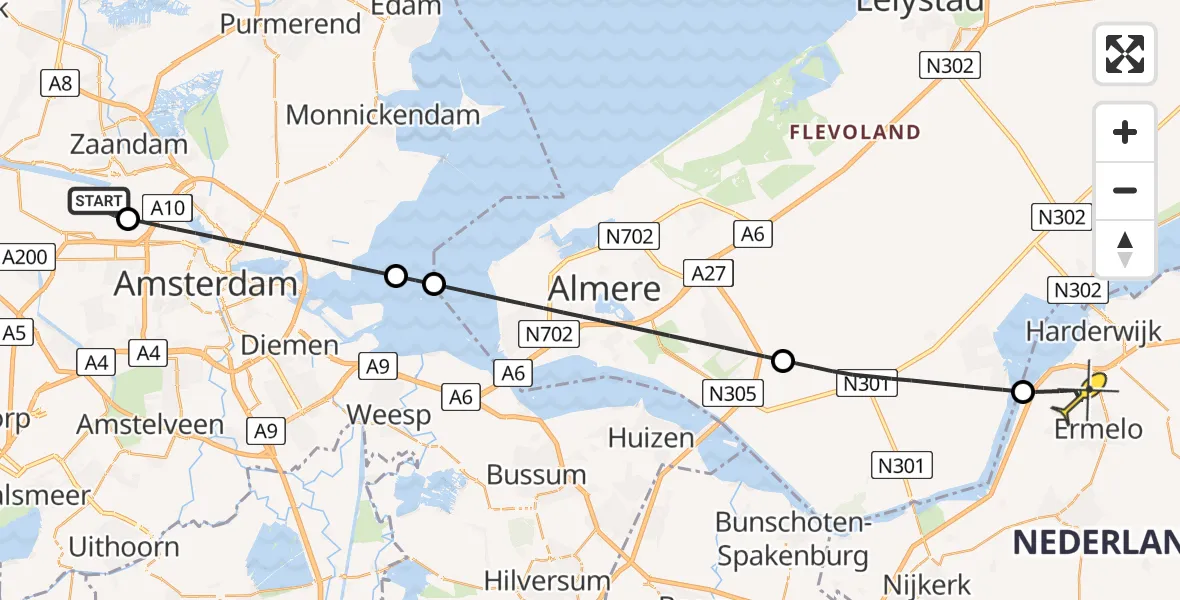 Routekaart van de vlucht: Lifeliner 1 naar Ermelo, Westhaven