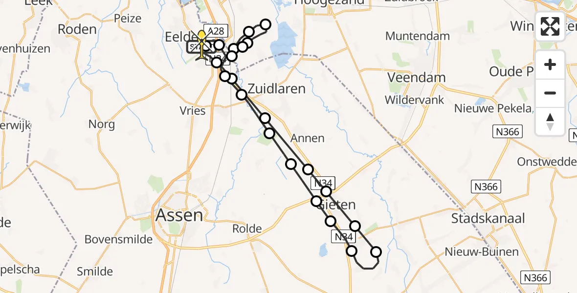 Routekaart van de vlucht: Lifeliner 4 naar Groningen Airport Eelde, Bongveen