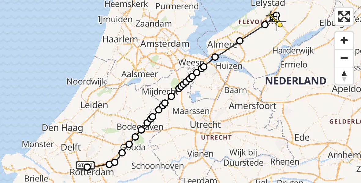 Routekaart van de vlucht: Traumaheli naar Lelystad Airport, Brandenburgbaan