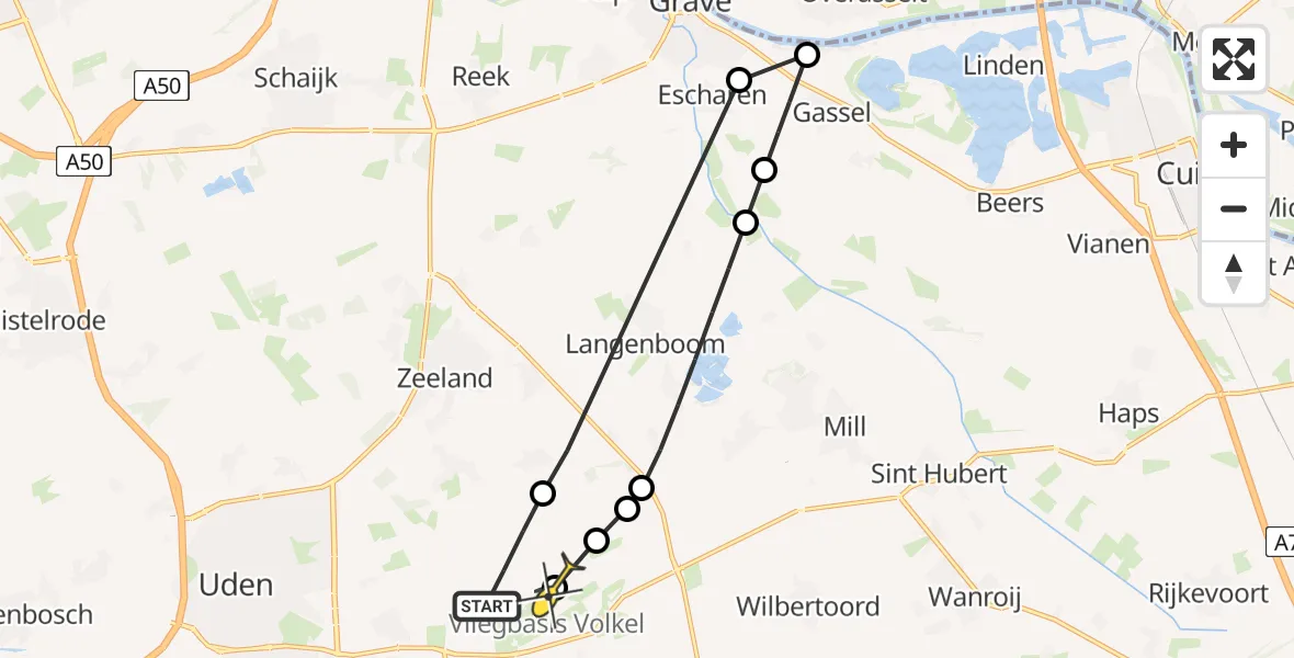 Routekaart van de vlucht: Lifeliner 3 naar Vliegbasis Volkel, Millsebaan