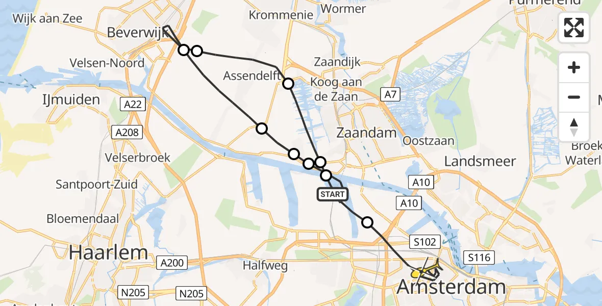 Routekaart van de vlucht: Lifeliner 1 naar Amsterdam, Elbaweg