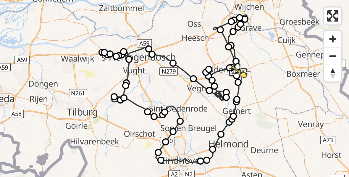 Routekaart van de vlucht: Politieheli naar Vliegbasis Volkel, Zeelandsedijk