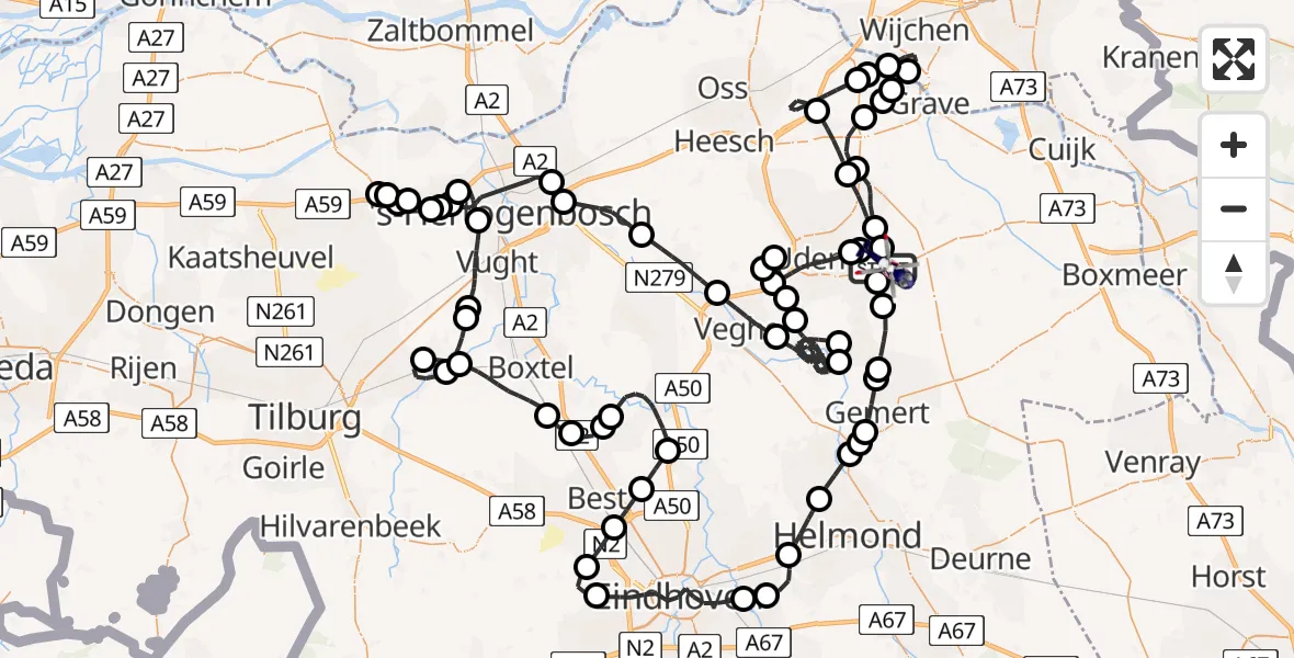 Vluchtroute Politiehelikopter van Vliegbasis Volkel naar Vliegbasis Volkel