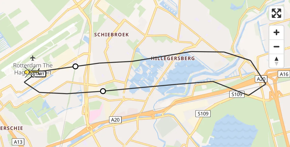 Routekaart van de vlucht: Lifeliner 2 naar Rotterdam The Hague Airport, Van der Waalslaan