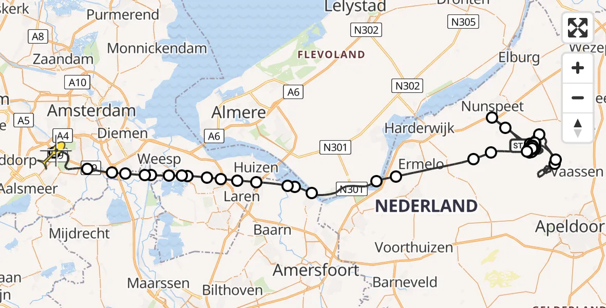 Routekaart van de vlucht: Politieheli naar Schiphol, Pas-Opweg