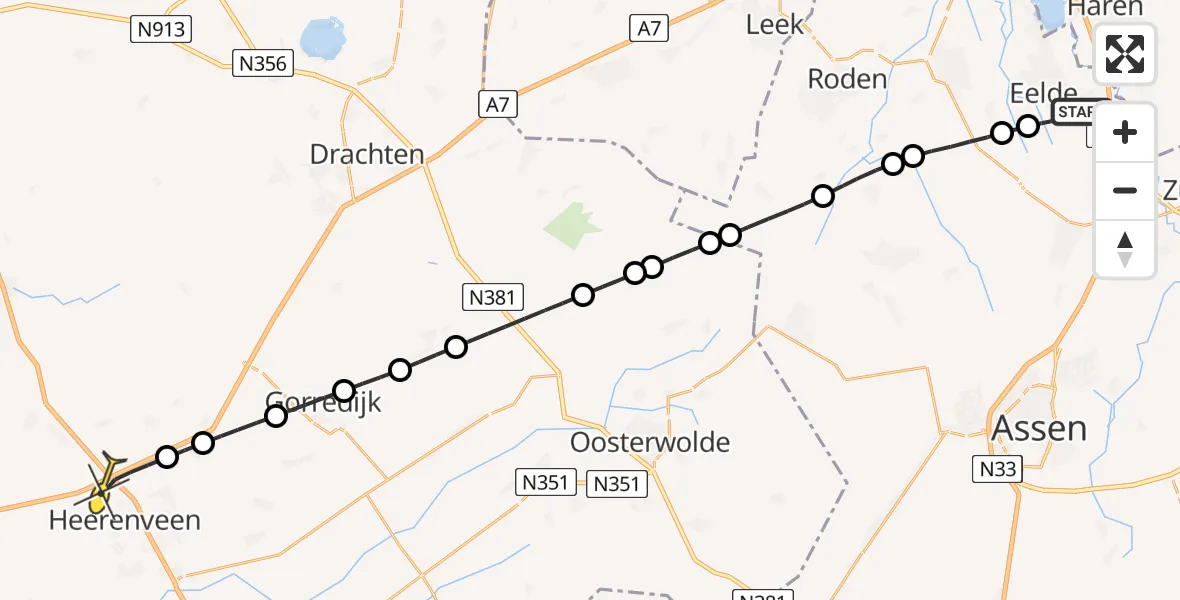 Routekaart van de vlucht: Lifeliner 4 naar Heerenveen, Lugtenbergerweg