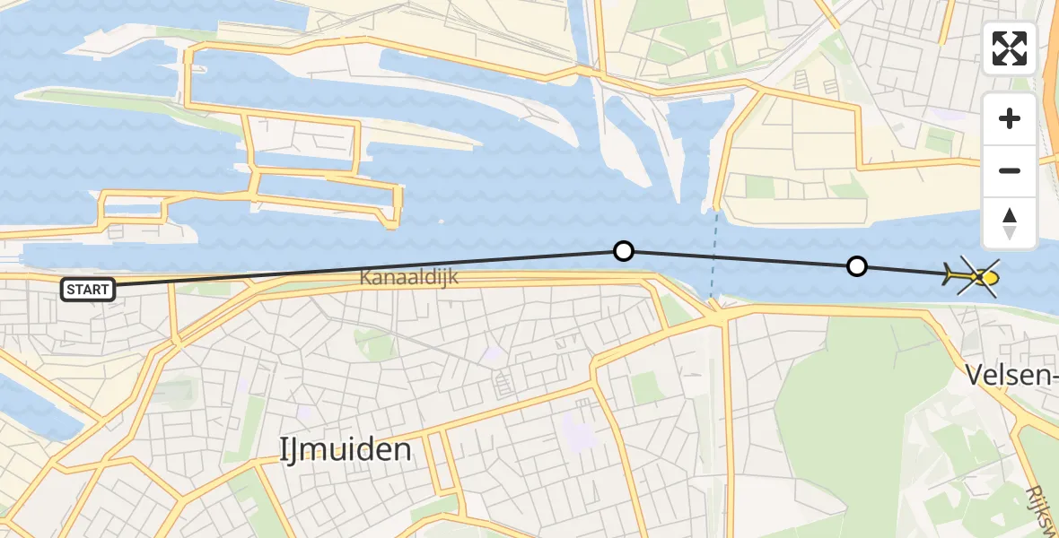 Routekaart van de vlucht: Politiehelikopter naar Velsen-Zuid, Kanaaldijk