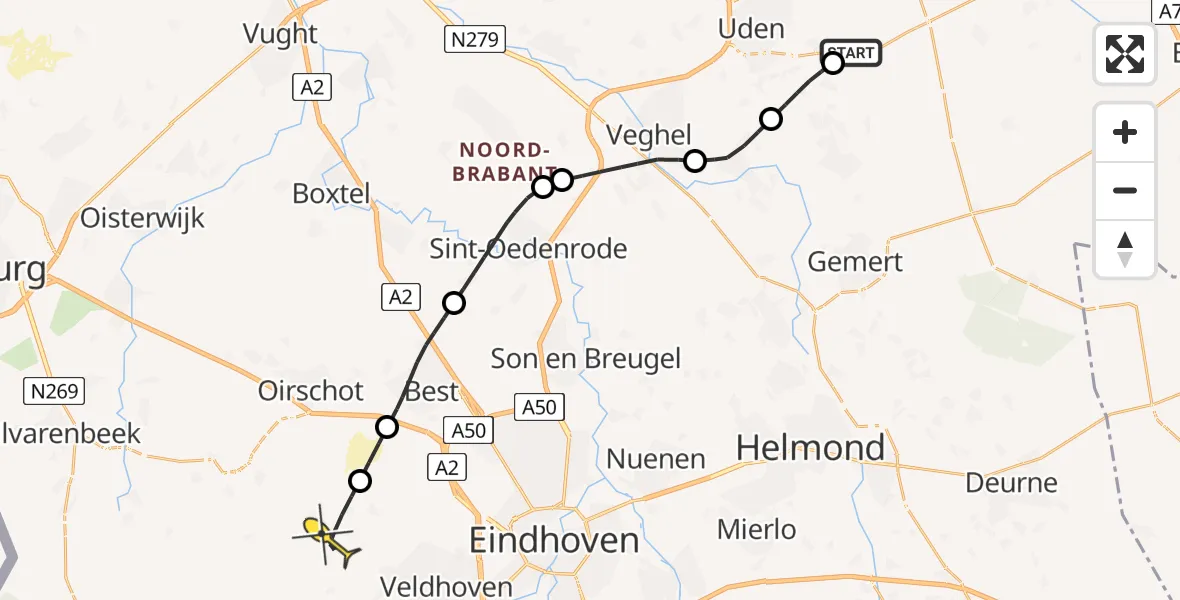 Routekaart van de vlucht: Lifeliner 3 naar Wintelre, Antoniusstraat