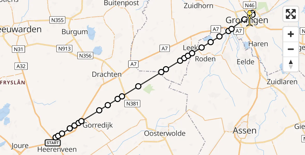 Routekaart van de vlucht: Lifeliner 4 naar Universitair Medisch Centrum Groningen, Mercurius