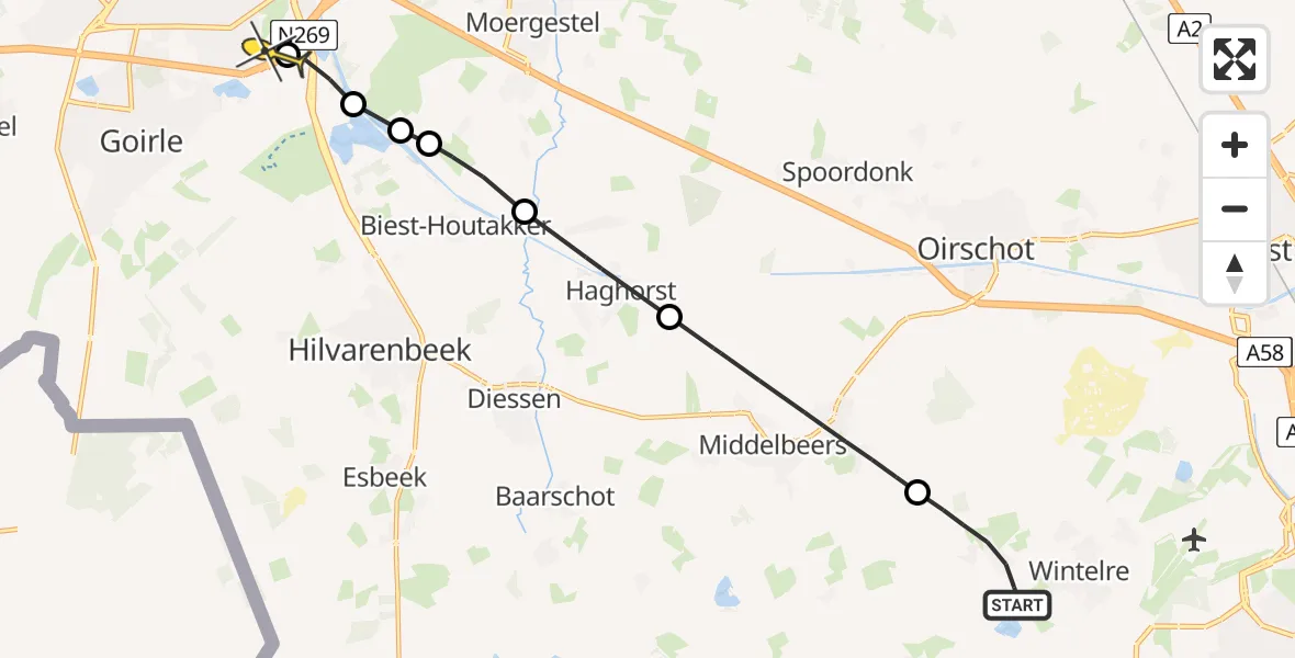 Routekaart van de vlucht: Lifeliner 3 naar Tilburg, Merenweg