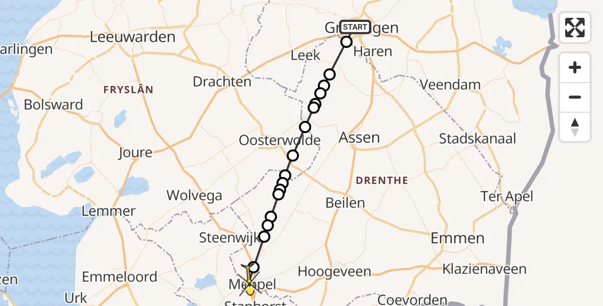 Routekaart van de vlucht: Lifeliner 4 naar Meppel, Atoomweg