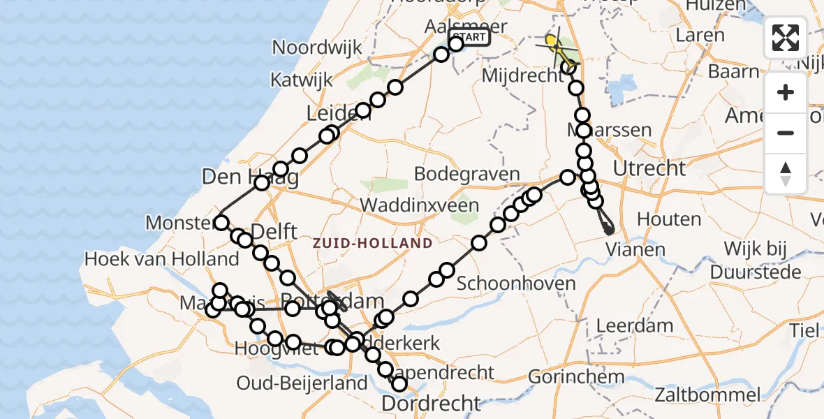 Routekaart van de vlucht: Politieheli naar Vinkeveen, Westeinderplassen