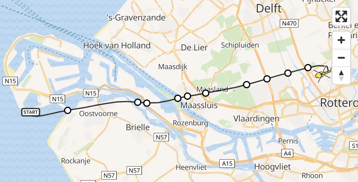 Routekaart van de vlucht: Lifeliner 2 naar Rotterdam The Hague Airport, Slikken van Voorne