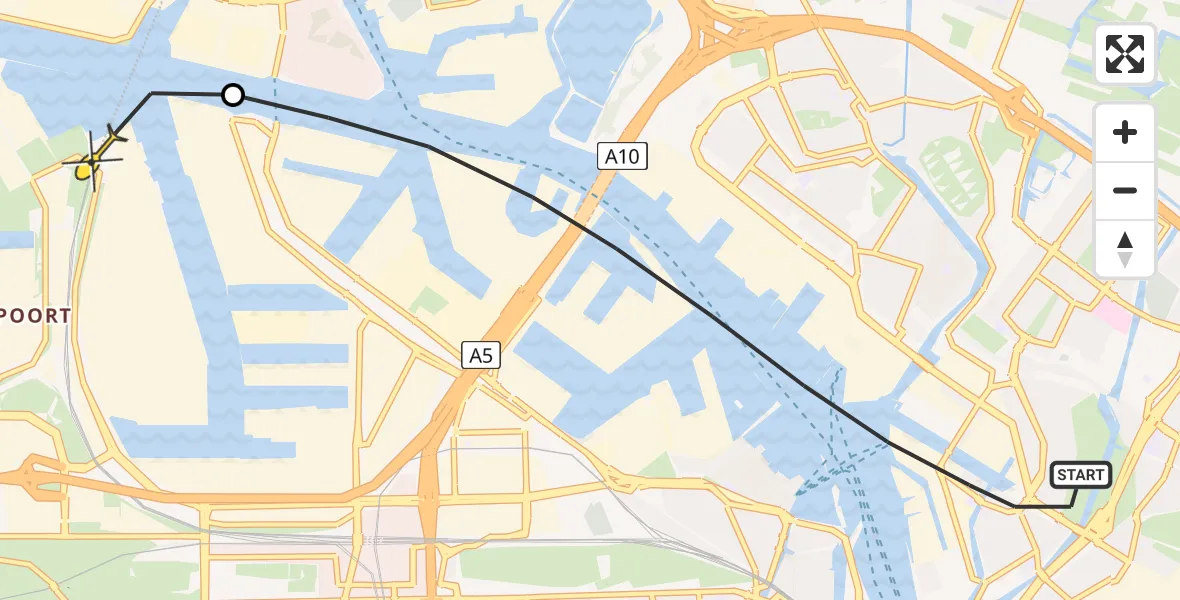 Routekaart van de vlucht: Lifeliner 1 naar Amsterdam Heliport, Driedistelstraat