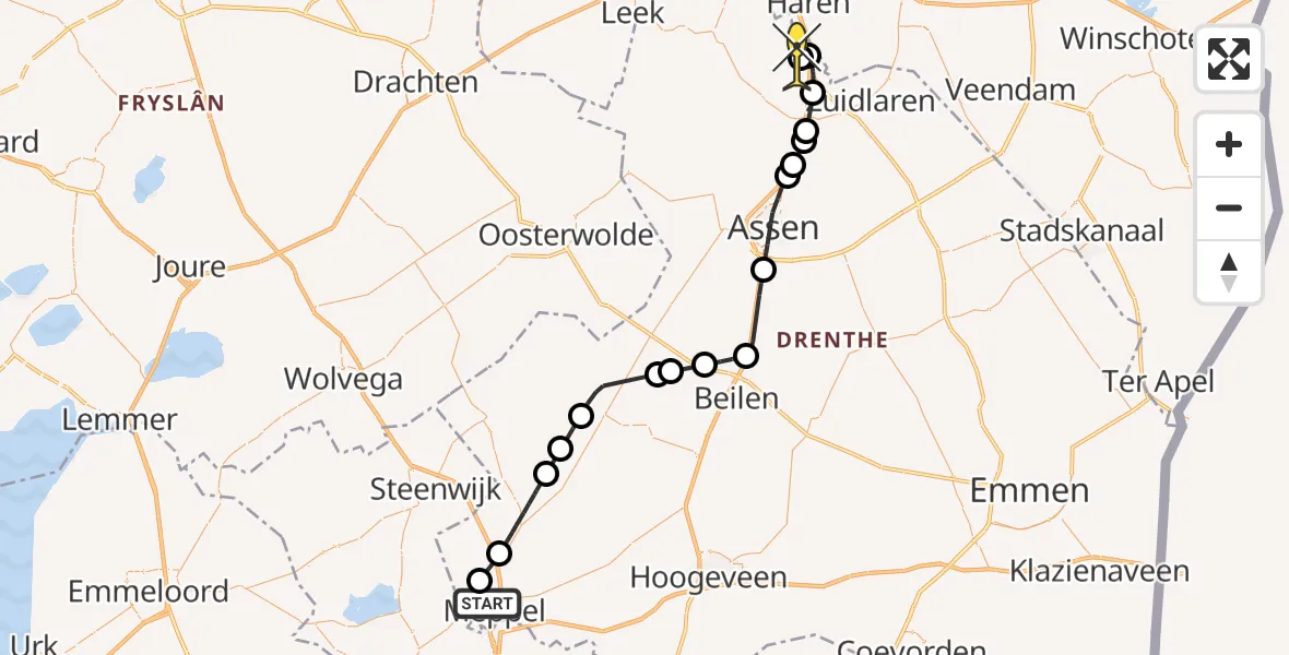 Routekaart van de vlucht: Lifeliner 4 naar Groningen Airport Eelde, Oostergrift