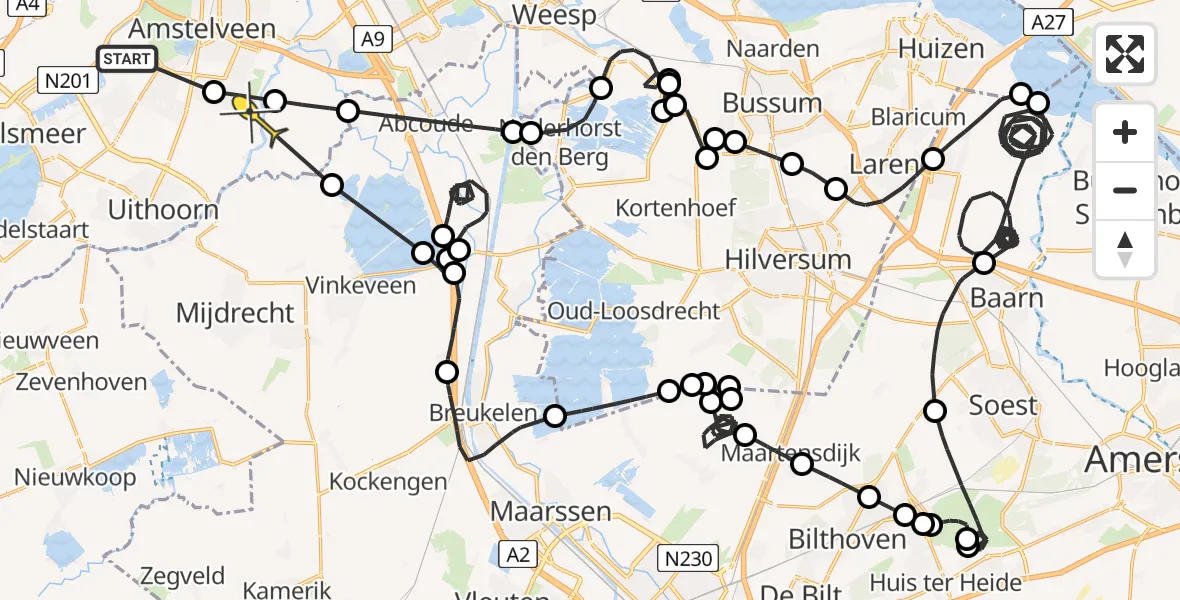 Routekaart van de vlucht: Politieheli naar Amstelveen, Melkweg